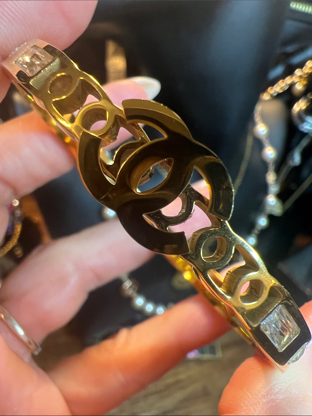 Gold-Tone Interlocking Logo Bangle Bracelet
